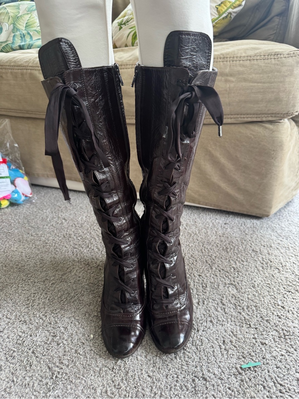 Burberry Dark Brown Lace-Up Knee-High Heeled Boots - Picture 6 of 6